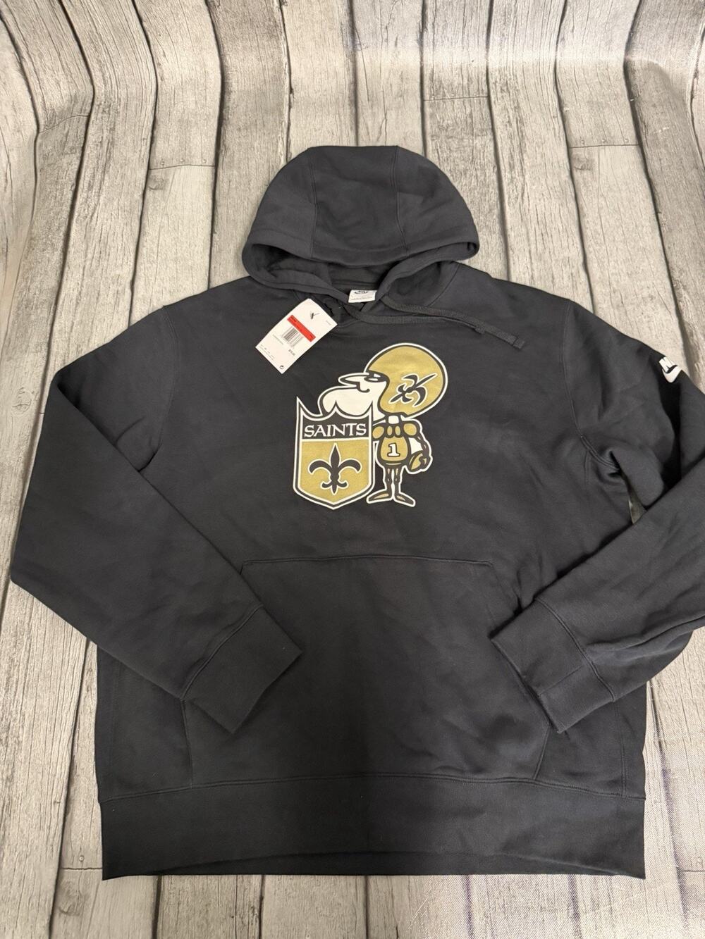 NWT Mens Nike New Orleans Saints Rewind Hoodie Large Black Retro Logo Sweatshirt